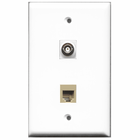 Plastra A Muro Riteav, Beige, Con 1 Porta RJ11 Telefono E 1 Porta RJ45 Ethernet CAT6 Blu, Connessione Tool-less