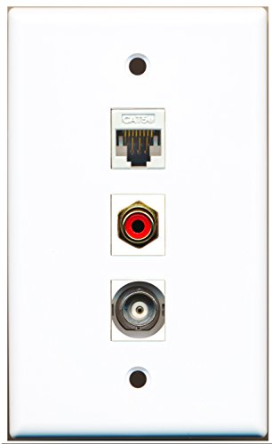 RiteAV - 1 Port RCA Red and 1 Port BNC and 1 Port Cat5e Ethernet White Wall Plate