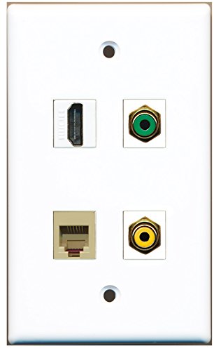 RiteAV - 1 Port HDMI 1 Port RCA Yellow 1 Port RCA Green 1 Port Phone RJ11 RJ12 Beige Wall Plate