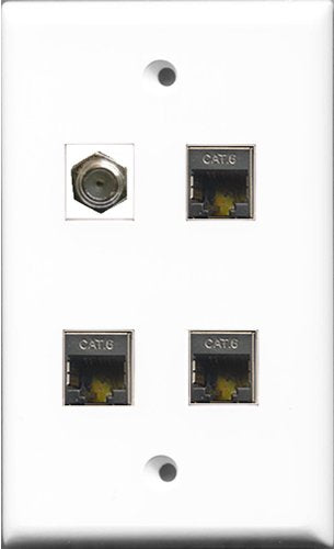 RiteAV 1 Port Coax Cable TV- F-Type 3 Port Shielded Cat6 Ethernet Wall Plate