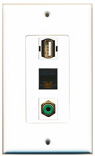 RiteAV - 1 Port RCA Green and 1 Port USB A-A and 1 Port Cat6 Ethernet Black Decorative Wall Plate Decorative