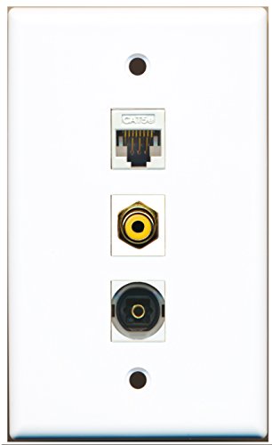 RiteAV - 1 Port RCA Yellow and 1 Port Toslink and 1 Port Cat5e Ethernet White Wall Plate