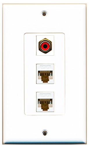 RiteAV - 1 Port RCA Red 2 Port Cat6 Ethernet White Decorative Wall Plate Decorative