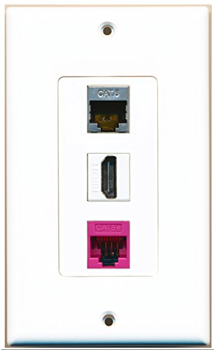 RiteAV - 1 Port HDMI 1 Shielded Cat6 Ethernet 1 Cat5e Ethernet Pink Wall Plate Decorative