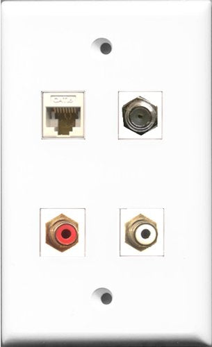 RiteAV 1 Port RCA Red and 1 Port RCA White and 1 Port Coax Cable TV- F-Type and 1 Port Cat6 Ethernet White Wall Plate