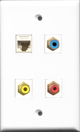 RiteAV 1 Port RCA Red and 1 Port RCA Yellow and 1 Port RCA Blue and 1 Port Cat6 Ethernet White Wall Plate