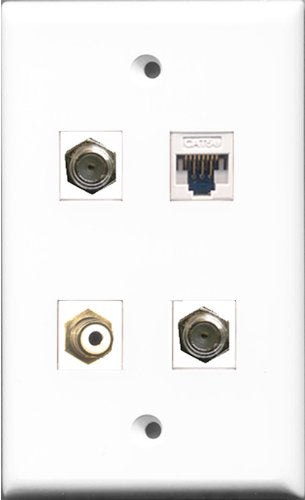 RiteAV 1 Port RCA White 2 Port Coax Cable TV- F-Type and 1 Port Cat5e Ethernet White Wall Plate