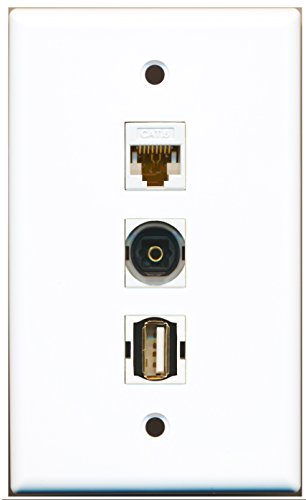 RiteAV - 1 Port USB A-A and 1 Port Toslink and 1 Port Cat6 Ethernet White Wall Plate