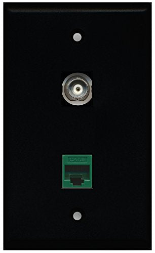 RiteAV - Black 1 Port BNC 1 Port Cat6 Ethernet Green Wall Plate