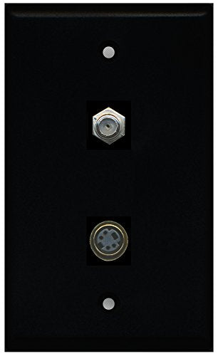 RiteAV - Black 1 Port Coax Cable TV- F-Type 1 Port S-Video Wall Plate