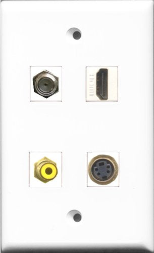 RiteAV 1 Port HDMI and 1 Port RCA Yellow and 1 Port Coax Cable TV- F-Type and 1 Port S-Video Wall Plate