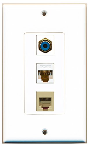 RiteAV - 1 Port RCA Blue and 1 Port Phone RJ11 RJ12 Beige and 1 Port Cat6 Ethernet White Decorative Wall Plate Decorative