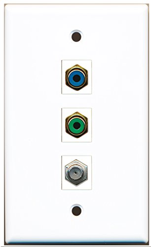 RiteAV - 1 Port RCA Green and 1 Port RCA Blue and 1 Port Coax Cable TV- F-Type Wall Plate