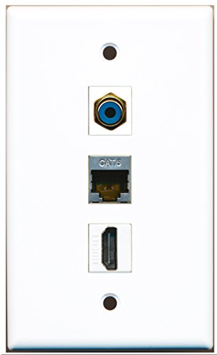 RiteAV - 1 Port HDMI and 1 Port RCA Blue and 1 Port Shielded Cat6 Ethernet Wall Plate