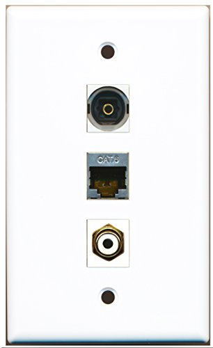 RiteAV - 1 Port RCA White and 1 Port Shielded Cat6 Ethernet and 1 Port Toslink Wall Plate