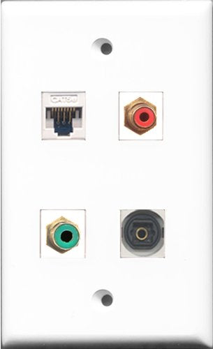 RiteAV 1 Port RCA Red and 1 Port RCA Green and 1 Port Toslink and 1 Port Cat5e Ethernet White Wall Plate
