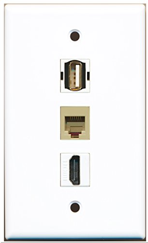 RiteAV - 1 Port HDMI and 1 Port USB A-A and 1 Port Phone RJ11 RJ12 Beige Wall Plate