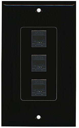RiteAV (1 Gang Decorative) 3 Cat5e Black Wall Plate Black