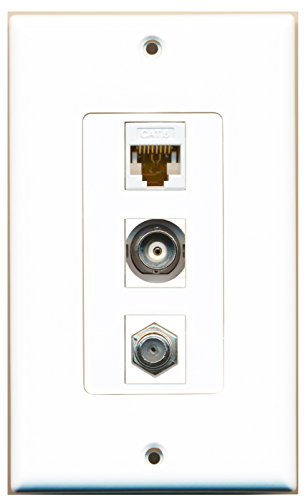 RiteAV - 1 Port Coax Cable TV- F-Type and 1 Port BNC and 1 Port Cat6 Ethernet White Decorative Wall Plate Decorative