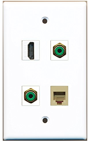 RiteAV - 1 Port HDMI 2 Port RCA Green 1 Port Phone RJ11 RJ12 Beige Wall Plate
