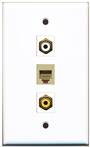 RiteAV - 1 Port RCA White and 1 Port RCA Yellow and 1 Port Phone RJ11 RJ12 Beige Wall Plate
