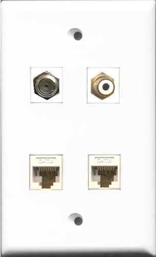 RiteAV 1 Port RCA White and 1 Port Coax Cable TV- F-Type 2 Port Cat6 Ethernet White Wall Plate