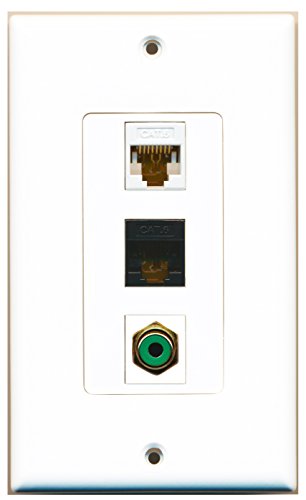 RiteAV - 1 Port RCA Green and 1 Port Cat6 Ethernet White and 1 Port Cat6 Ethernet Black Decorative Wall Plate Decorative