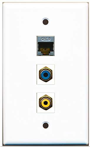 RiteAV - 1 Port RCA Yellow and 1 Port RCA Blue and 1 Port Shielded Cat6 Ethernet Wall Plate