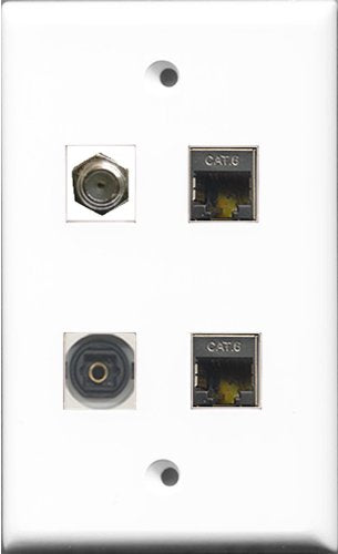 RiteAV 1 Port Coax Cable TV- F-Type 2 Port Shielded Cat6 Ethernet and 1 Port Toslink Wall Plate