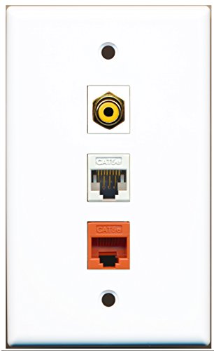 RiteAV - 1 Port RCA Yellow 1 Cat5e Ethernet White 1 Cat5e Ethernet Orange Wall Plate