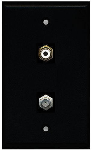 RiteAV - Black 1 Port RCA White 1 Port Coax Cable TV- F-Type Wall Plate