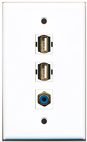 RiteAV - 1 Port RCA Blue 2 Port USB A-A Wall Plate