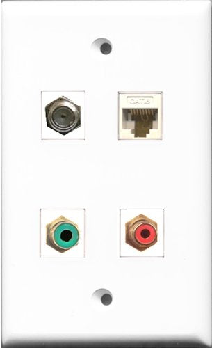 RiteAV 1 Port RCA Red and 1 Port RCA Green and 1 Port Coax Cable TV- F-Type and 1 Port Cat6 Ethernet White Wall Plate