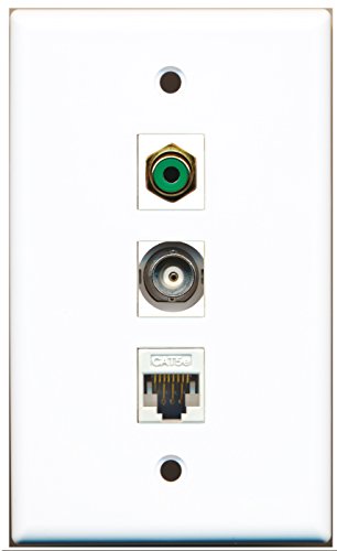 RiteAV - 1 Port RCA Green and 1 Port BNC and 1 Port Cat5e Ethernet White Wall Plate