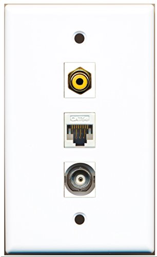 RiteAV - 1 Port RCA Yellow and 1 Port BNC and 1 Port Cat5e Ethernet White Wall Plate