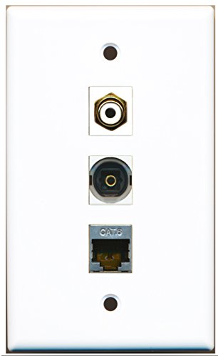 RiteAV - 1 Port RCA White and 1 Port Shielded Cat6 Ethernet and 1 Port Toslink Wall Plate