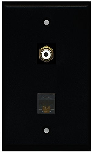 RiteAV - Black 1 Port RCA White 1 Port Cat6 Ethernet Black Wall Plate