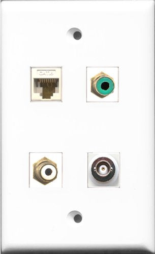RiteAV 1 Port RCA White and 1 Port RCA Green and 1 Port BNC and 1 Port Cat6 Ethernet White Wall Plate