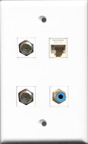 RiteAV 1 Port RCA Blue 2 Port Coax Cable TV- F-Type and 1 Port Cat6 Ethernet White Wall Plate