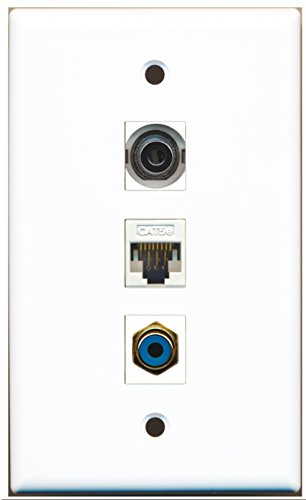 RiteAV - 1 Port RCA Blue 1 3.5mm 1 Cat5e Ethernet White Wall Plate