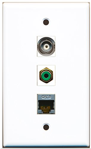 RiteAV - 1 Port RCA Green and 1 Port Shielded Cat6 Ethernet and 1 Port BNC Wall Plate