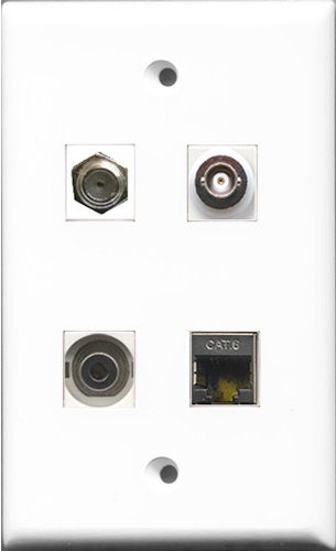 RiteAV 1 Port Coax Cable TV- F-Type and 1 Port Shielded Cat6 Ethernet and 1 Port 3.5mm and 1 Port BNC Wall Plate