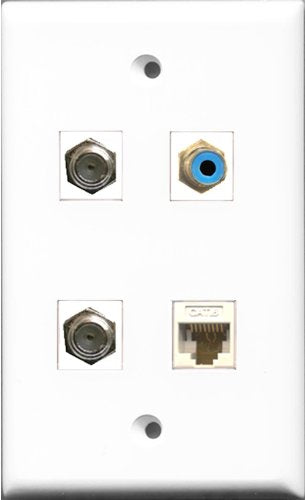 RiteAV 1 Port RCA Blue 2 Port Coax Cable TV- F-Type and 1 Port Cat6 Ethernet White Wall Plate