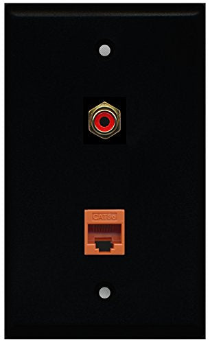 RiteAV - Black 1 Port RCA Red 1 Port Cat5e Ethernet Orange Wall Plate