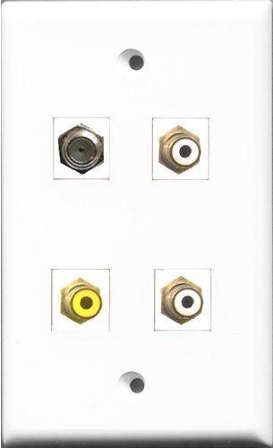 RiteAV - 2 Port RCA White and 1 Port RCA Yellow and 1 Port Coax Cable TV- F-Type Wall Plate