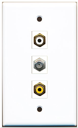 RiteAV - 1 Port RCA White and 1 Port RCA Yellow and 1 Port Coax Cable TV- F-Type Wall Plate