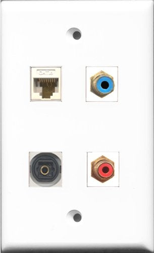 RiteAV 1 Port RCA Red and 1 Port RCA Blue and 1 Port Toslink and 1 Port Cat6 Ethernet White Wall Plate