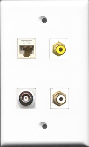 RiteAV 1 Port RCA White and 1 Port RCA Yellow and 1 Port BNC and 1 Port Cat6 Ethernet White Wall Plate