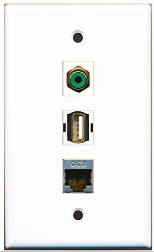 RiteAV - 1 Port RCA Green and 1 Port USB A-A and 1 Port Shielded Cat6 Ethernet Wall Plate