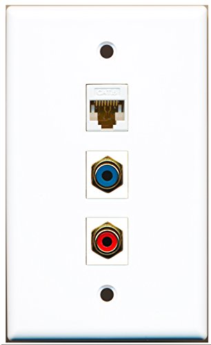 RiteAV - 1 Port RCA Red and 1 Port RCA Blue and 1 Port Cat6 Ethernet White Wall Plate